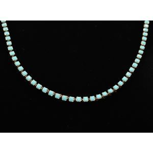 CB Jewelry Faith Necklace Blue Crystal Prong Rhinestone Cabochon Brown Signed 9A